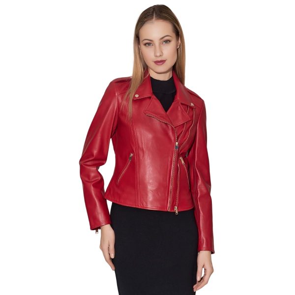 CRIMSON Red Leather Jacket For Women