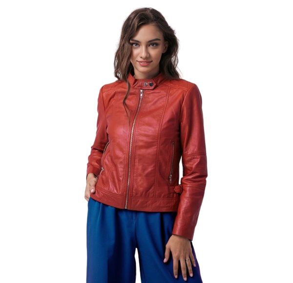 WHISPER Red Leather Jacket For Women
