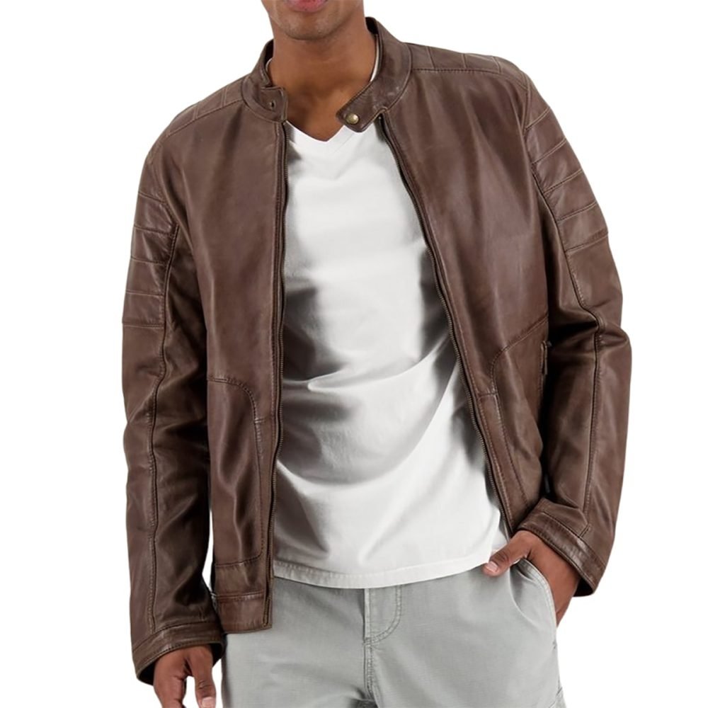 EVANDER Brown Leather Jacket For Men