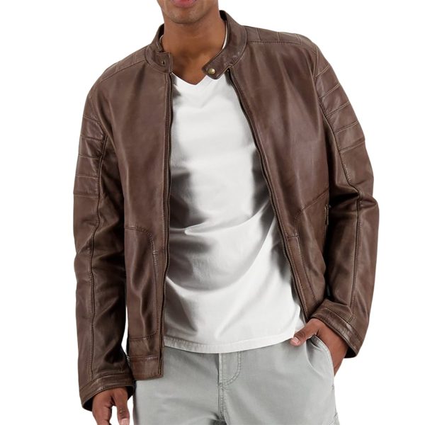 EVANDER Brown Leather Jacket For Men