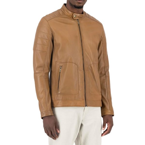EVANDER Tan Leather Jacket For Men