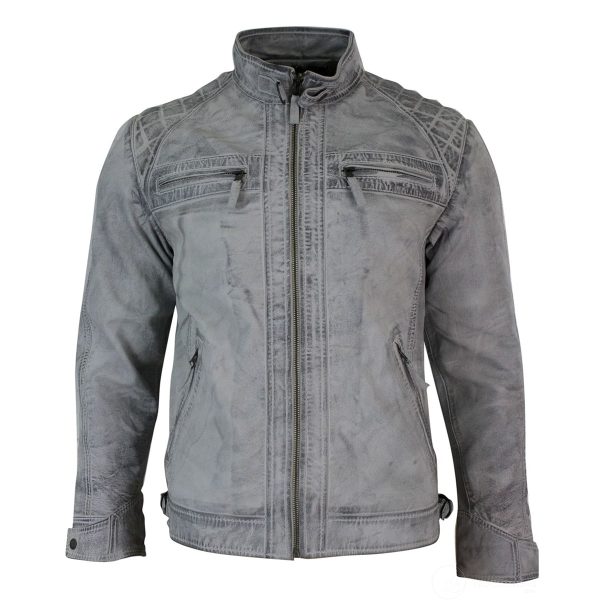 ASHER Ash - White Leather Jacket For Men