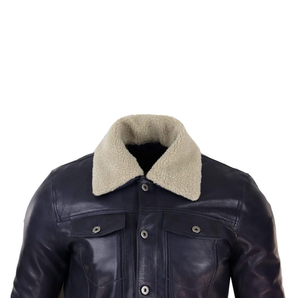 KELLEN Blue Leather Winter Jacket For Men