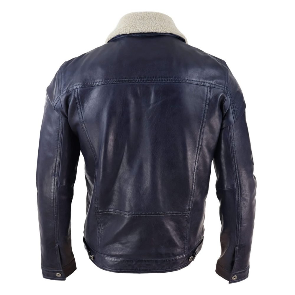 KELLEN Blue Leather Winter Jacket For Men