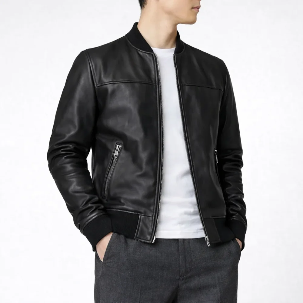 ALVIN Black Leather Jacket For Men