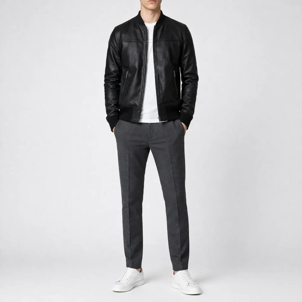 ALVIN Black Leather Jacket For Men