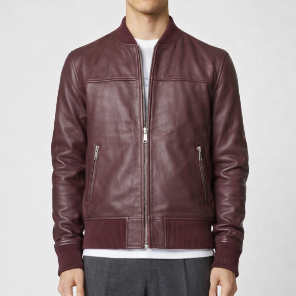 ALVIN Burgundy Leather Jacket For Men