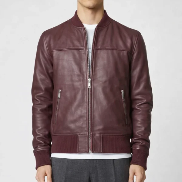 ALVIN Burgundy Leather Jacket For Men
