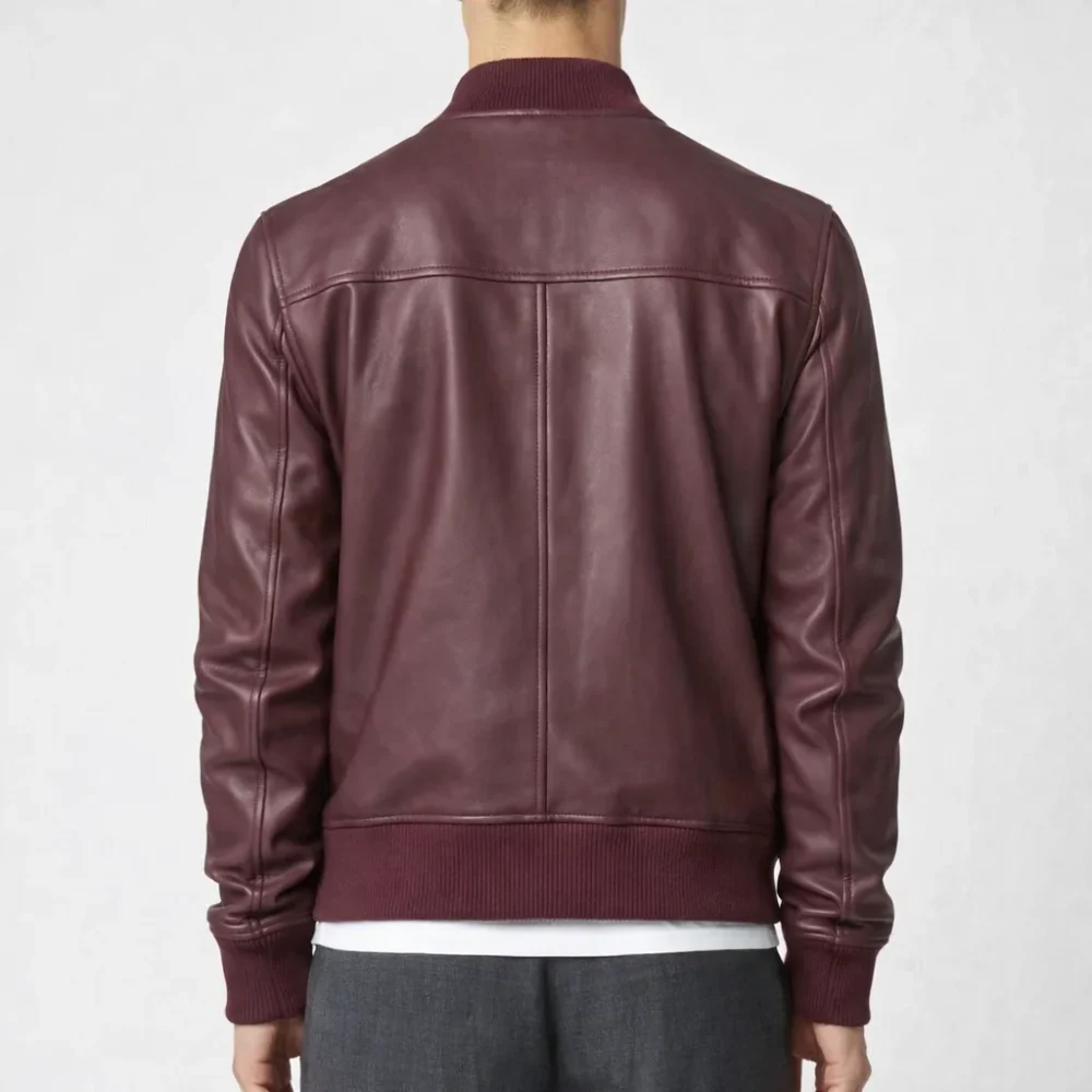 ALVIN Bomber Burgundy Leather Jacket For Men