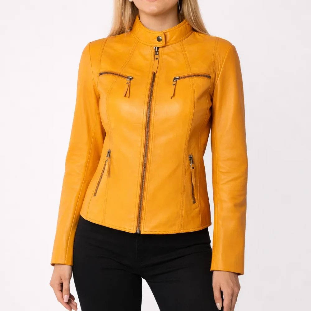 AMAZE Yellow Leather Jacket For Women