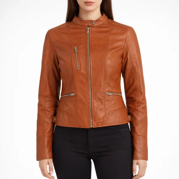 AMOUR Rust Leather Jacket For Women