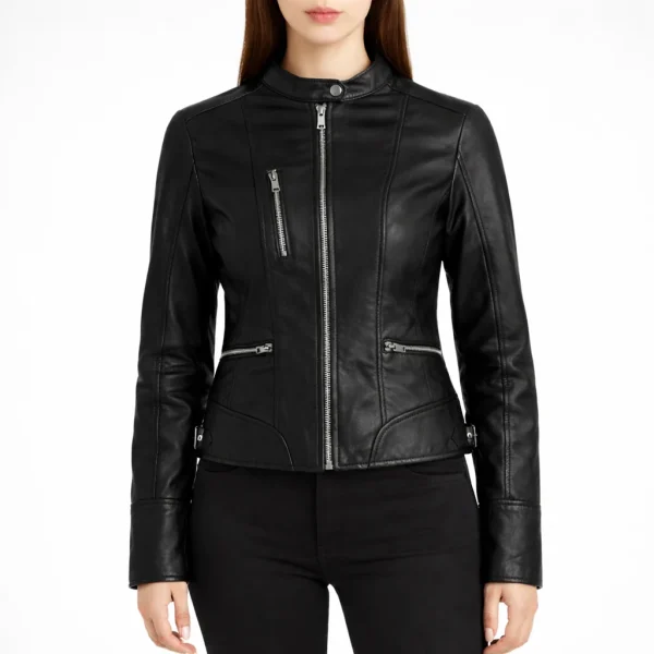 AMOUR Black Leather Jacket For Women
