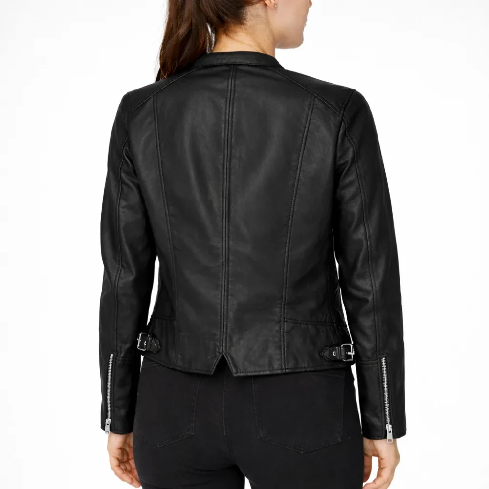 AMOUR Black Leather Jacket For Women