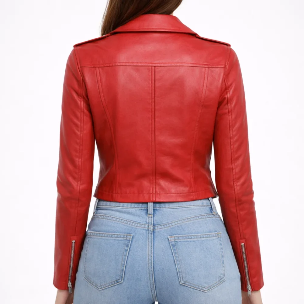 AURORA Red Leather Jacket For Women
