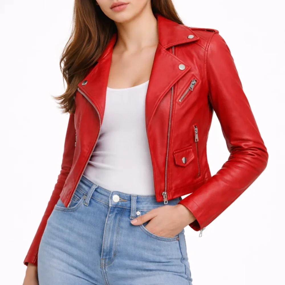 AURORA Red Leather Jacket For Women