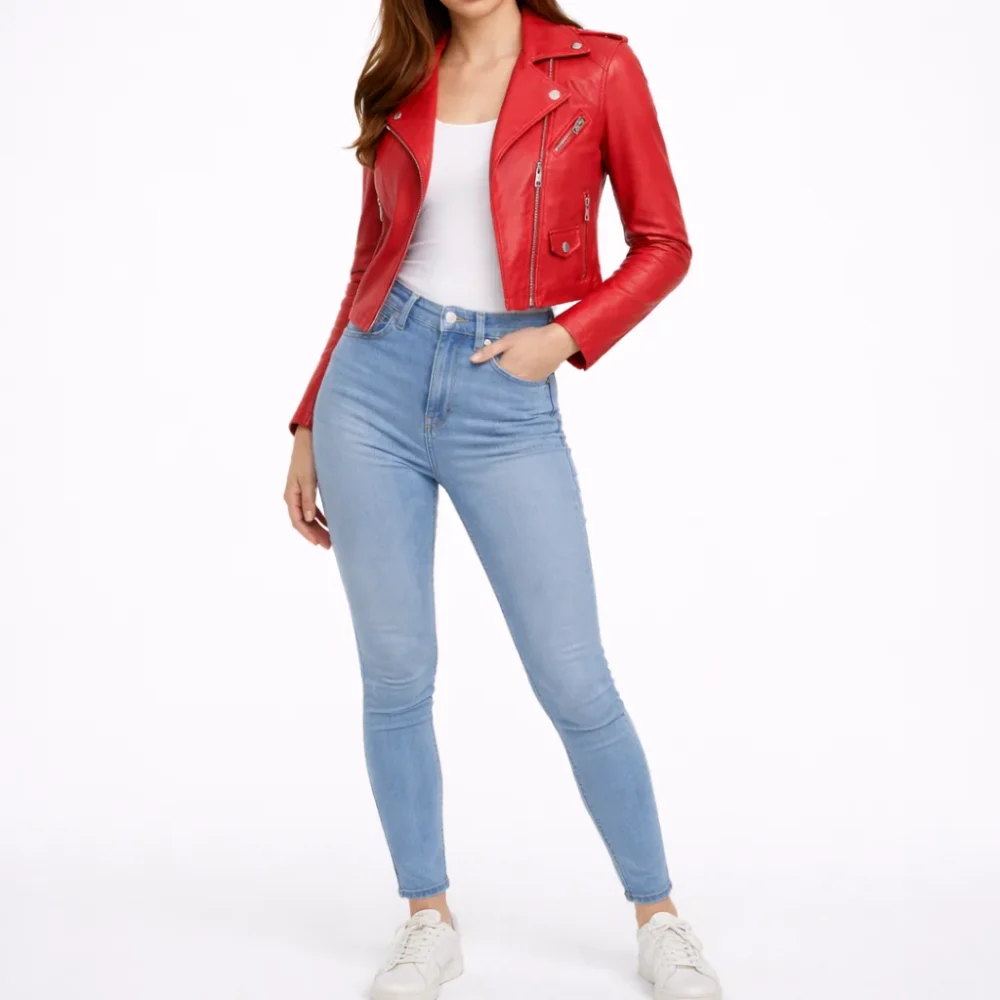 AURORA Red Leather Jacket For Women