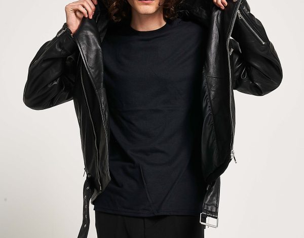 Men's Belted Leather Biker Jacket