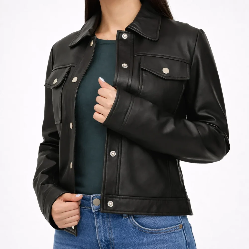 BLAZE Black Leather Jacket For Women