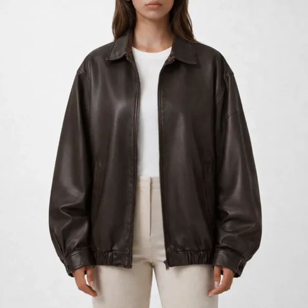 BOHO Oversized Brown Leather Jacket For Women