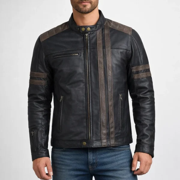 CARBON Black Leather Jacket For Men