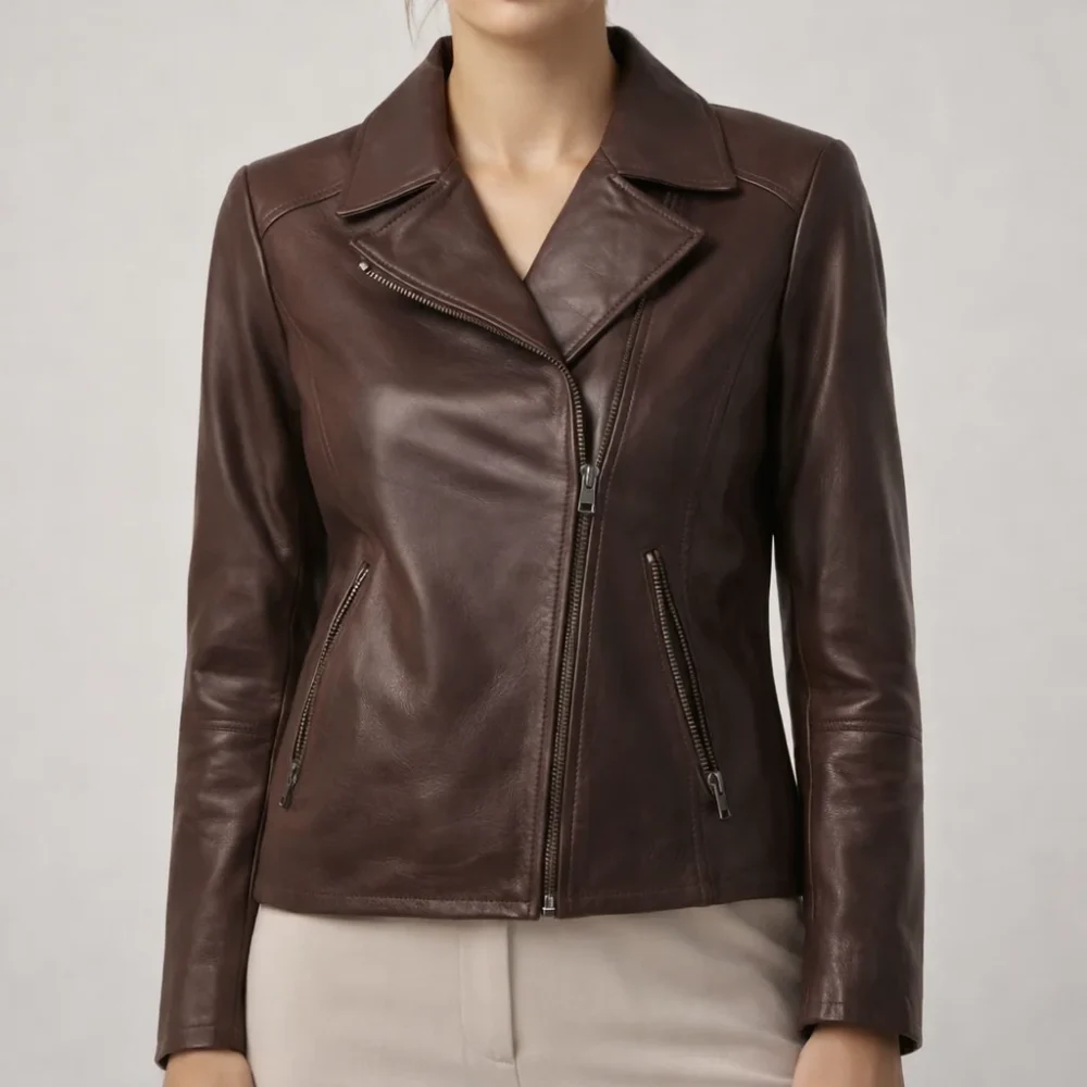 CAROL Dark Brown Leather Jacket For Women