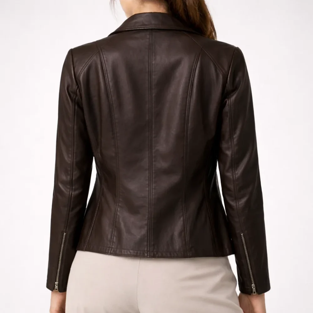 CAROL Dark Brown Leather Jacket For Women