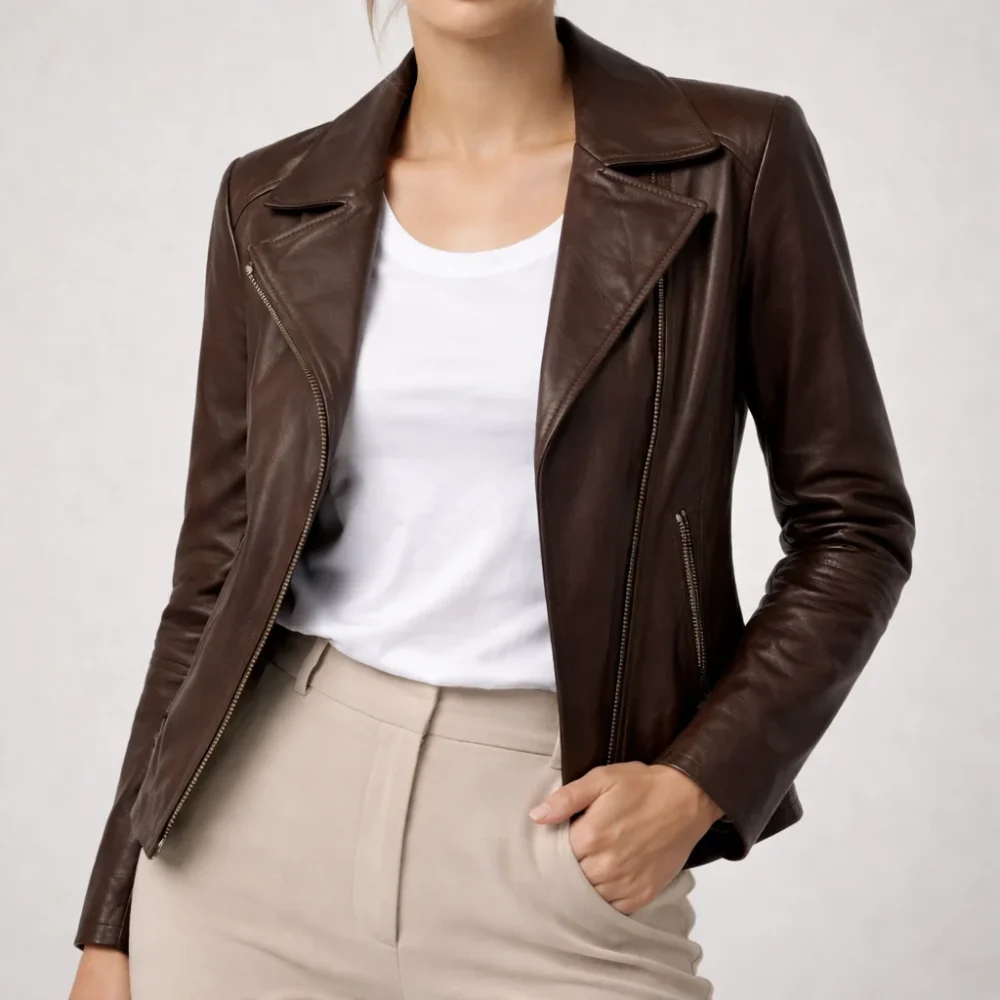 CAROL Dark Brown Leather Jacket For Women