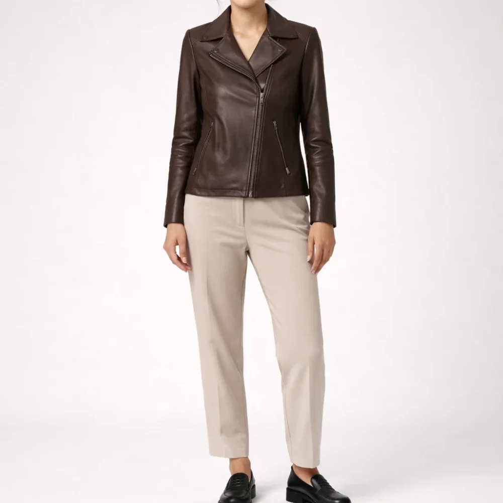 CAROL Dark Brown Leather Jacket For Women