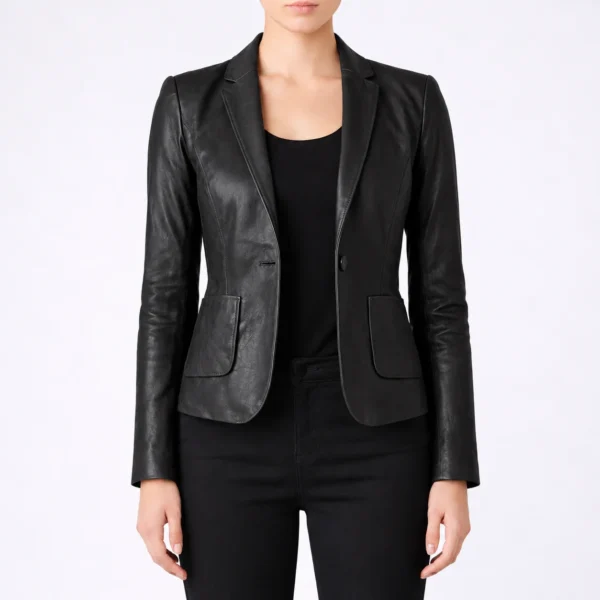 CELESTE Black Leather Blazer For Women