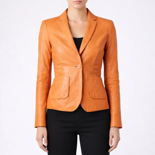 CELESTE Orange Leather Blazer For Women