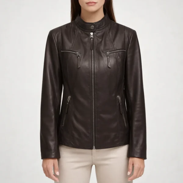 CHIC Dark Brown Leather Jacket For Women