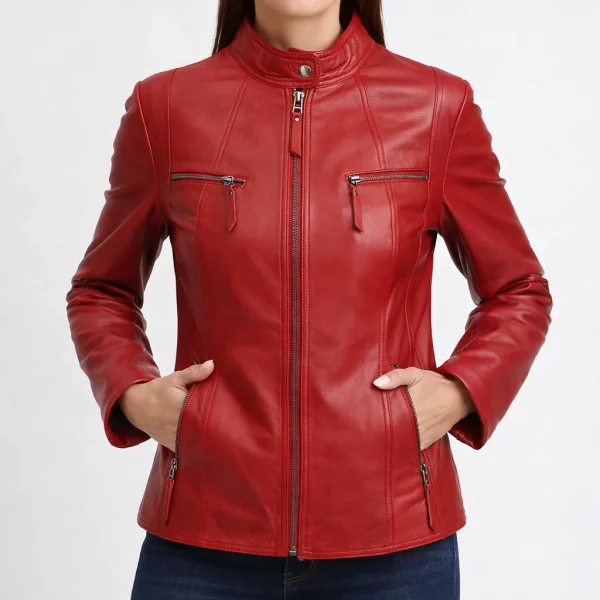 CHIC Red Leather Jacket For Women