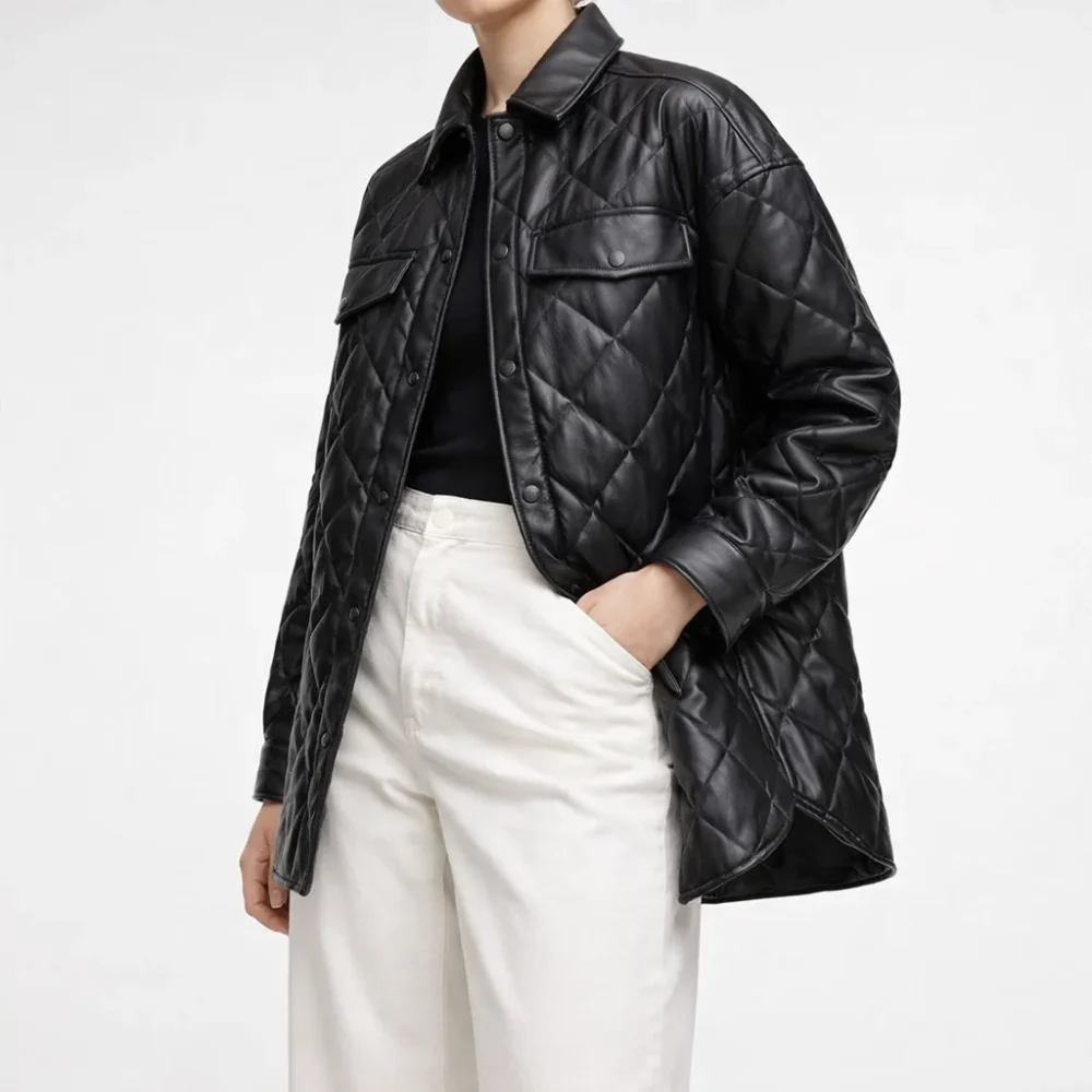 DELPHA Black Leather Jacket For Women