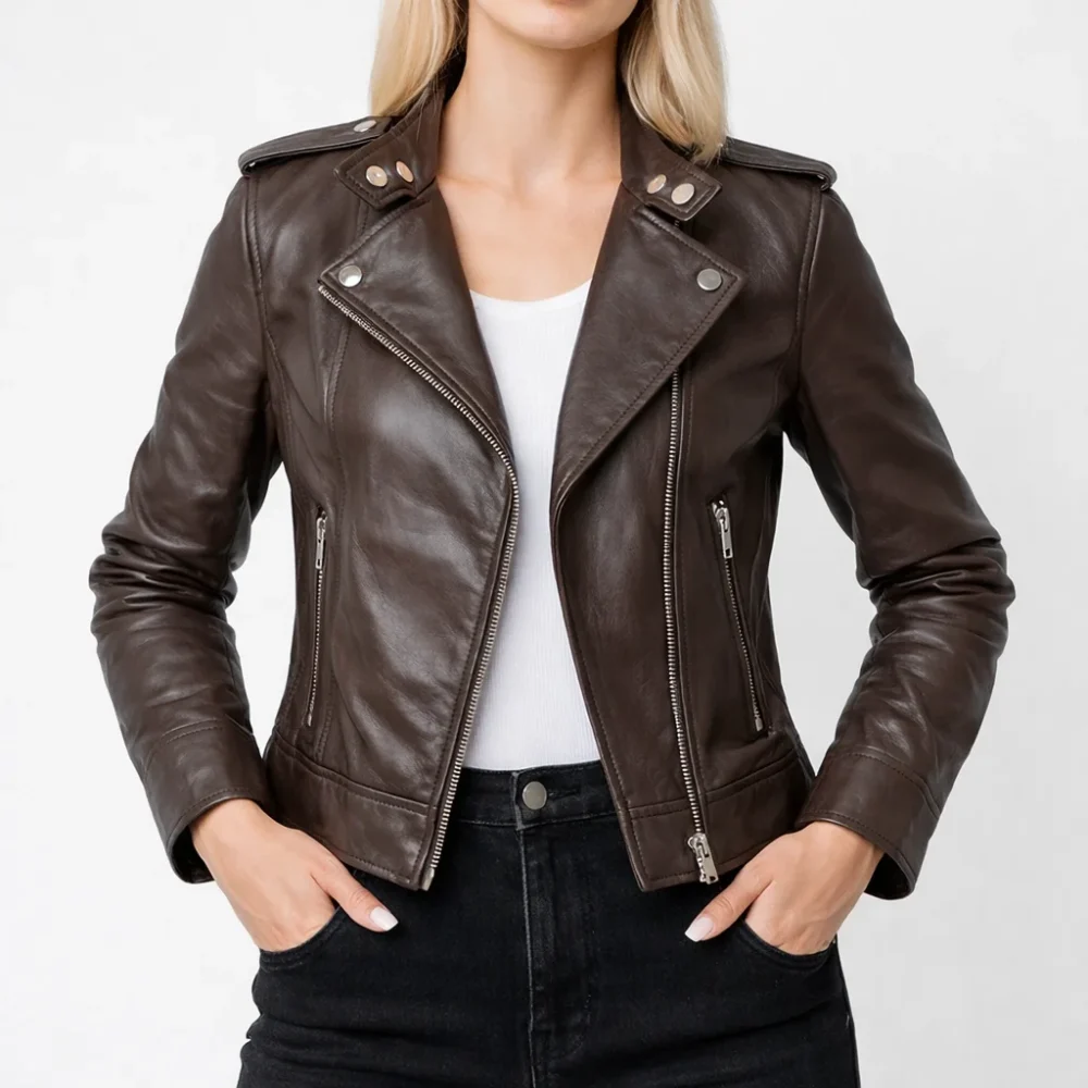 DESSERT Brown Leather Jacket For Women