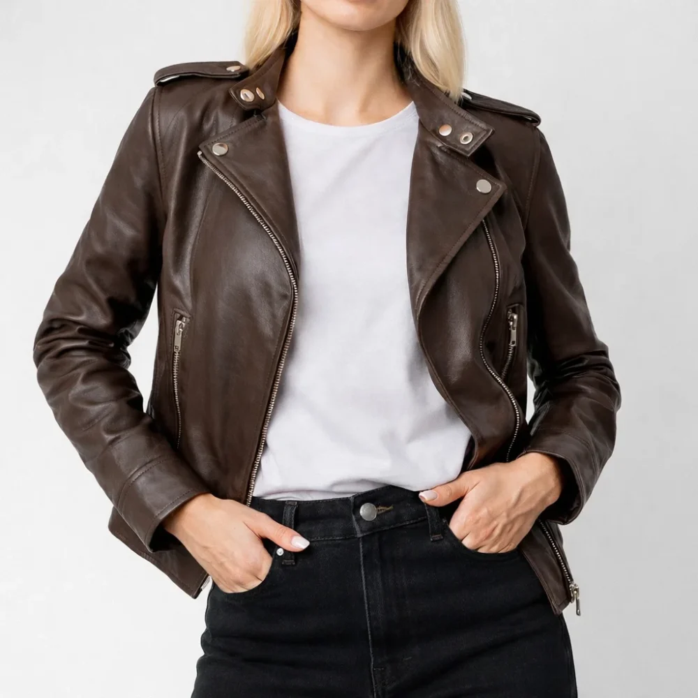 DESSERT Brown Leather Jacket For Women