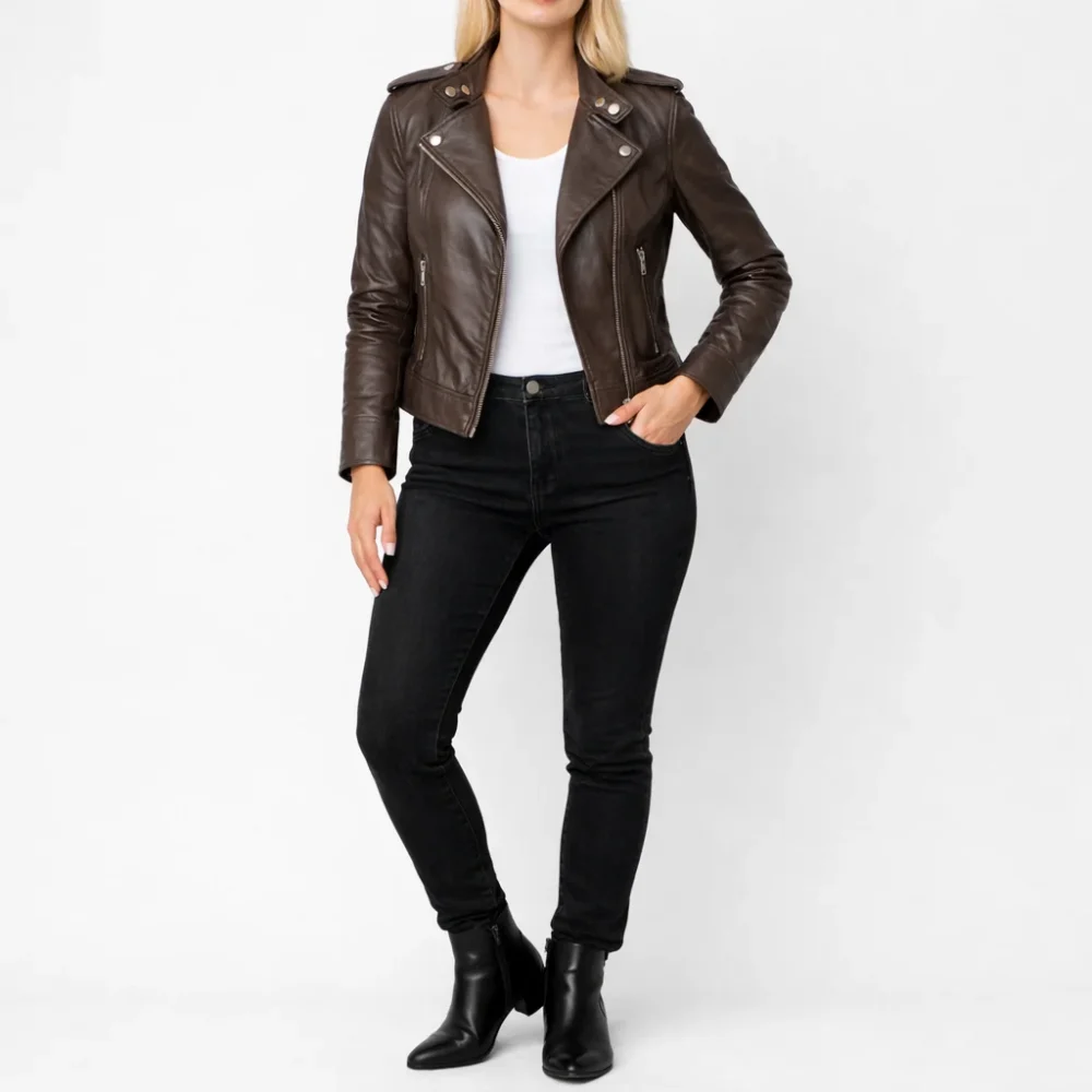 DESSERT Brown Leather Jacket For Women