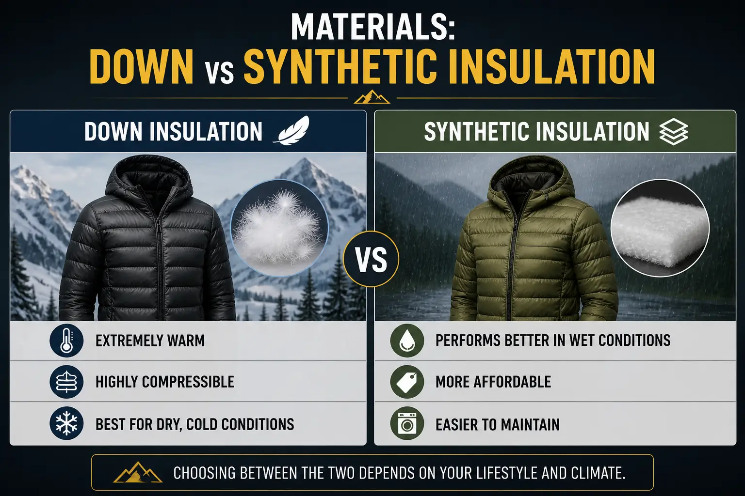 Down vs synthetic insulation comparison