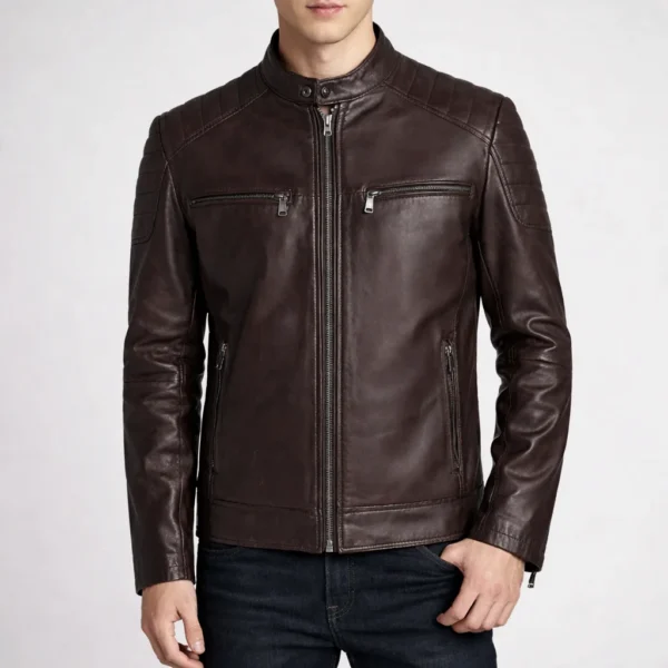 EDWIN Dark Brown Leather Jacket For Men
