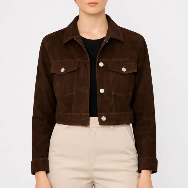 EMBER Dark Brown Suede Leather Jacket For Women