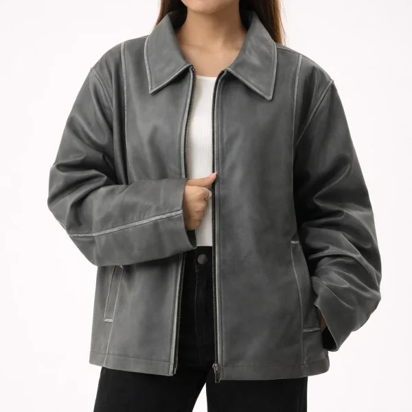 EMPRESS Dark Grey Leather Jacket For Women