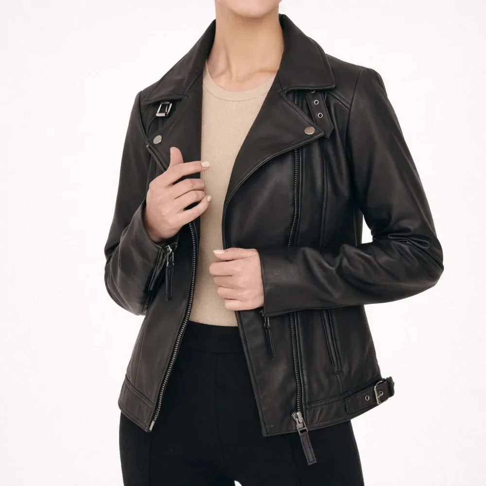 ENIGMA Black Leather Jacket For Women