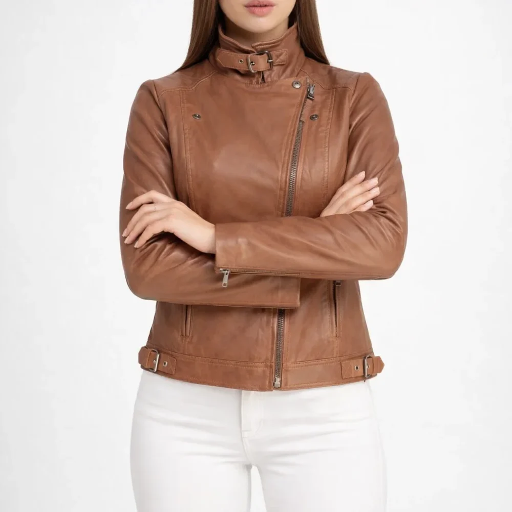 ENIGMA Brown Leather Jacket For Women
