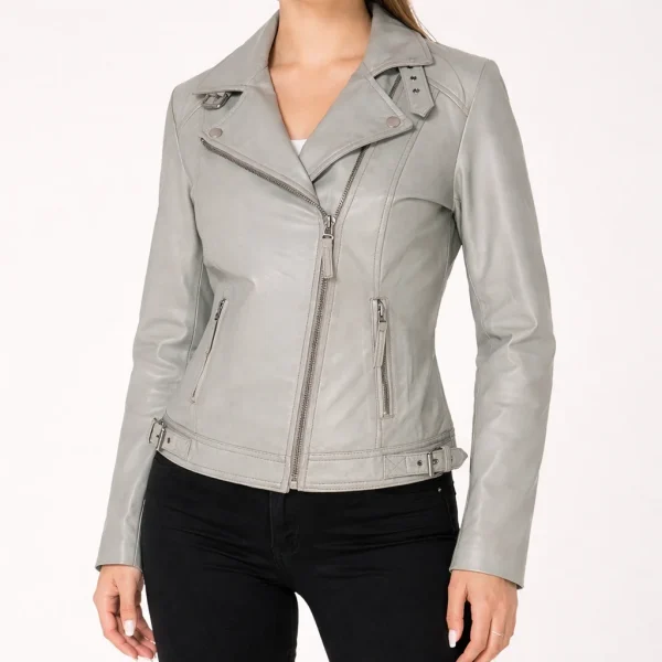 ENIGMA Grey Leather Jacket For Women