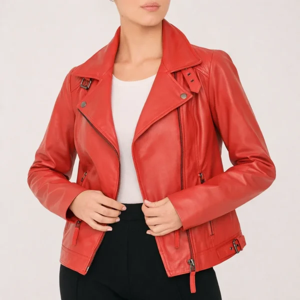ENIGMA Red Leather Jacket For Women