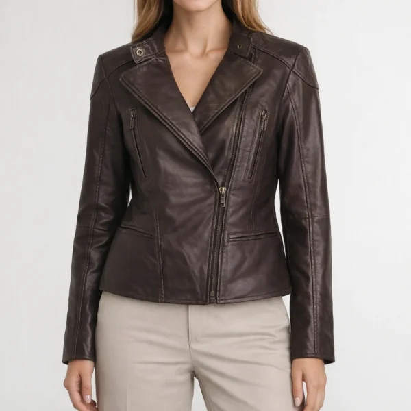 ESPRESSO Dark Brown Leather Jacket For Women