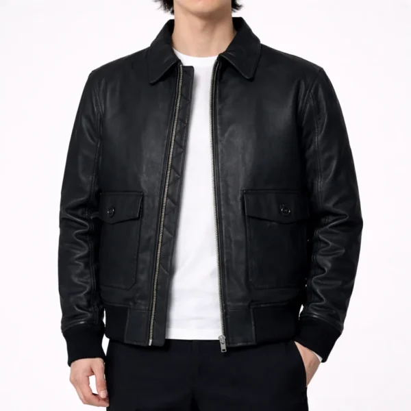 FEROX Black Leather Jacket For Men