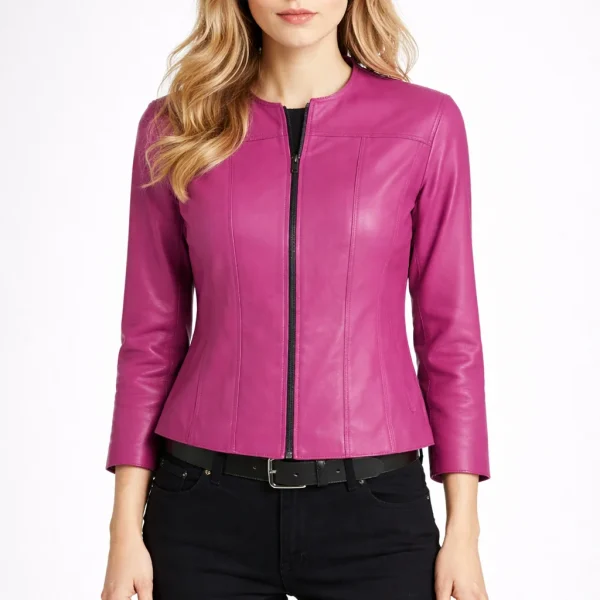 FIORA Pink Leather Jacket For Women