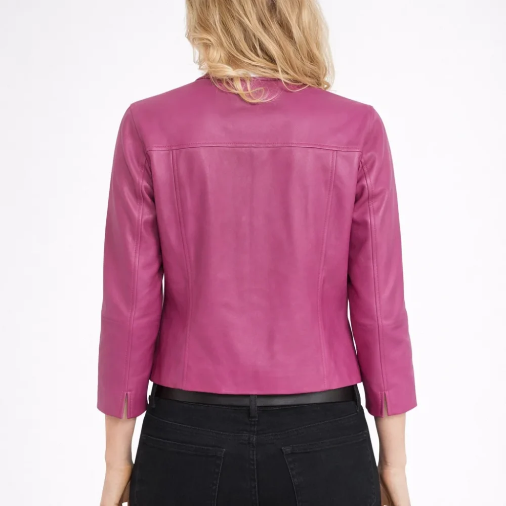 FIORA Pink Leather Jacket For Women