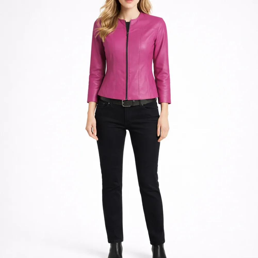FIORA Pink Leather Jacket For Women