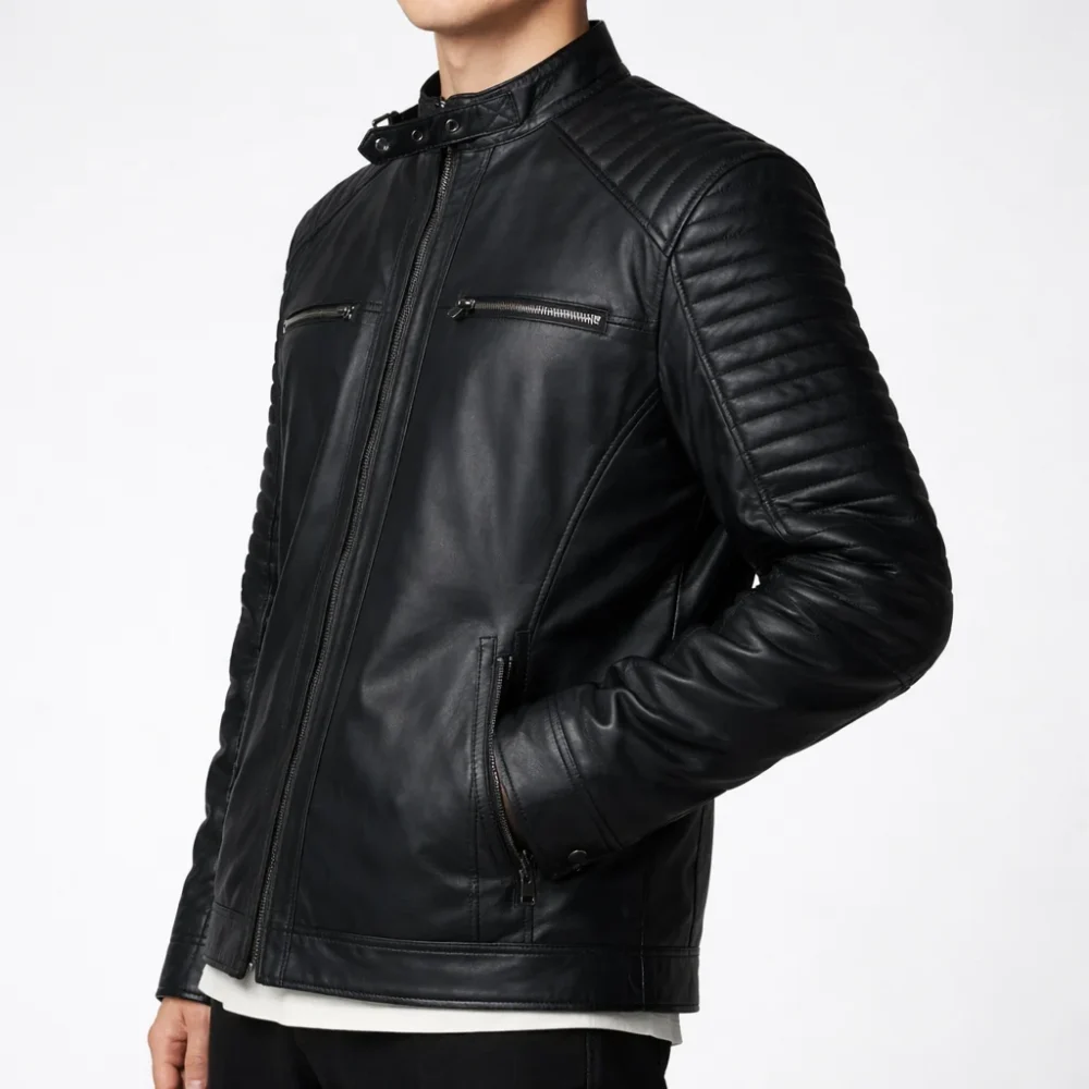 FRANCIS Black Leather Jacket For Men